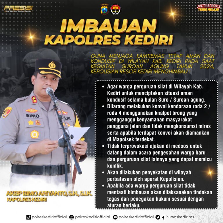 Kapolres Kediri Imbau Warga untuk Jaga Kamtibmas Selama Suroan Agung 2024.