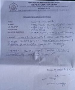 Warga Kebonsari Candi Laporkan Oknum ASN, Camat dan Perangkat Desa ke Inspektorat Sidoarjo
