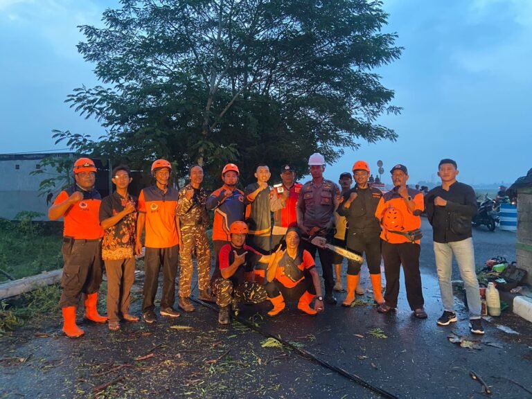 Polsek Tulangan Gercep Bantu Evakuasi Pohon Tumbang di Desa Kajeksan